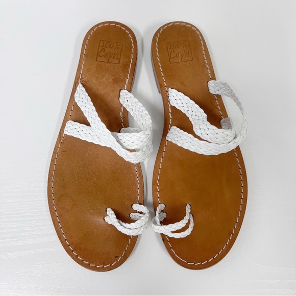 100% Capri Shoes - 100% Capri Woven Braided Sandals Leather 41 White 10